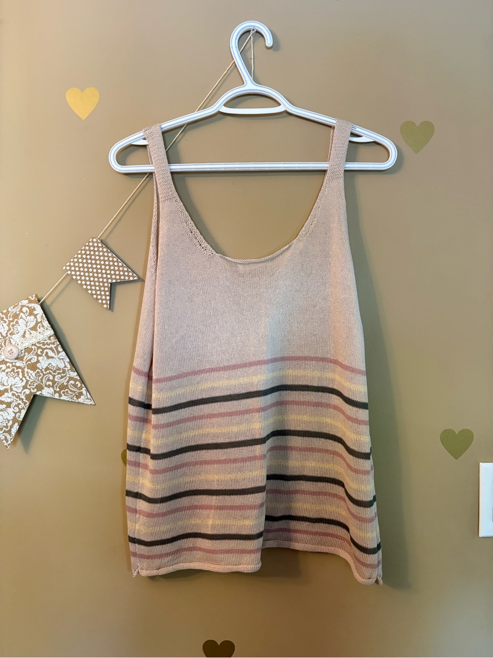NWT Mystree Striped Lightweight Knit Tank Top Beige Pastel Size L - Picture 10 of 10